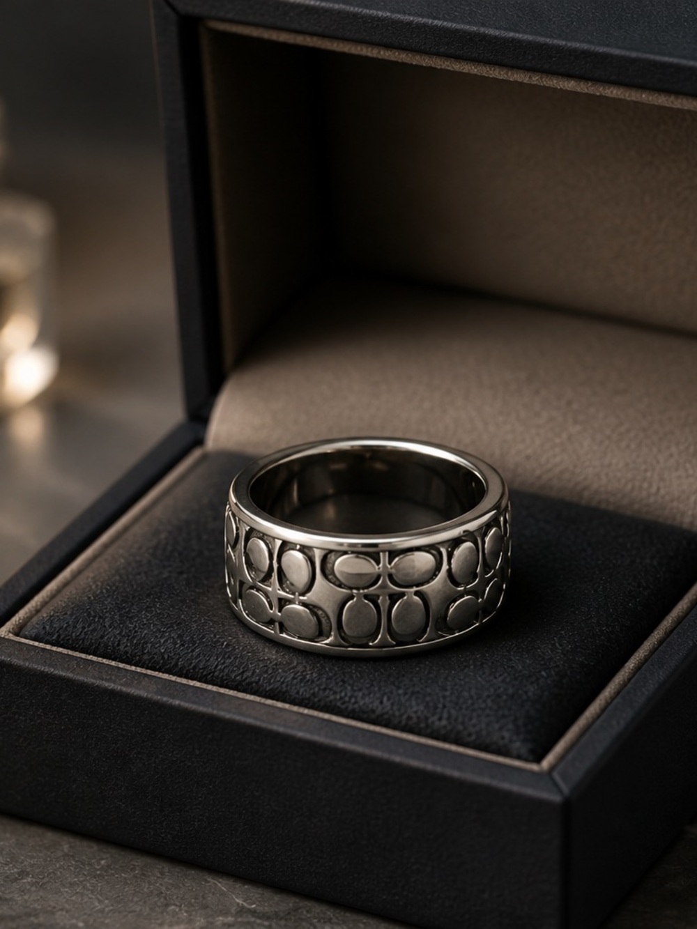 Coach Men’s Silver-Tone Engraved Signature Band